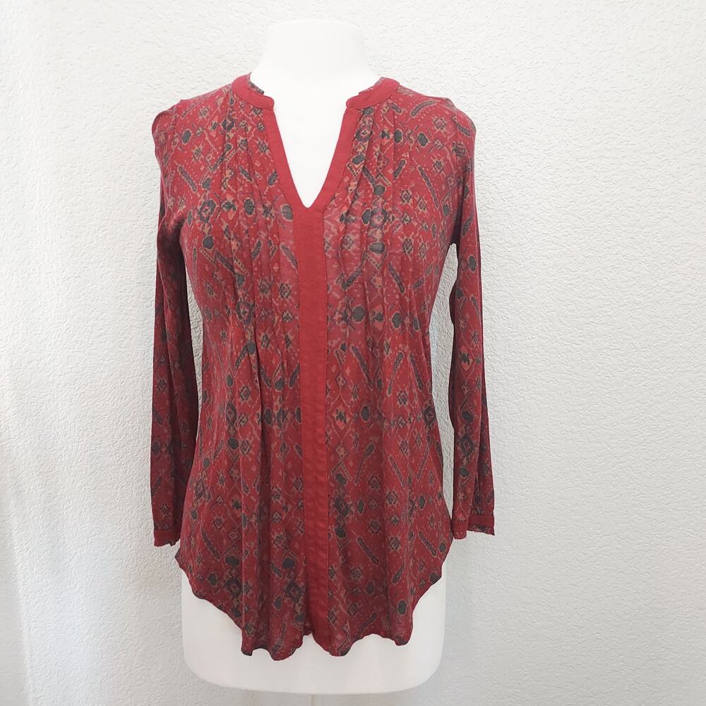 Lucky Brand Maroon Paisley Print Cotton Long Sleeve Casual Blouse Size XS